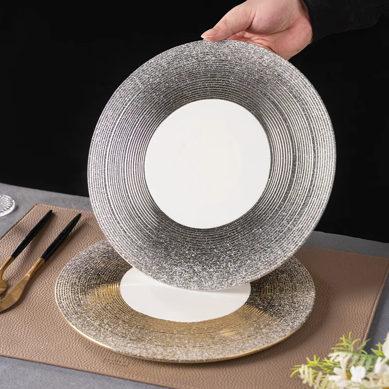 Round Threaded Ceramic Dinner Plates Minimalist Textured Steak Plate Luxury Elegant Tableware Western Food Pasta & Dessert Gifts