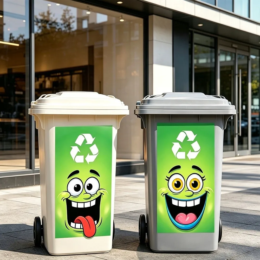 Funny Cartoon Face Trash Bin Sticker Self Adhesive Water Block Recycle Bin Sticker Easy Paste Vivid Expression Garbage Can Decal