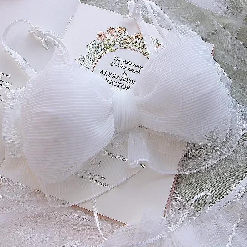 2026 Neues Süßes Lolita-Schleifen-Mesh-BH-Set, Süßer Rüschen-BH ohne Bügel, Bequeme Unterwäsche im japanischen Stil für Mädchen – Detail 3