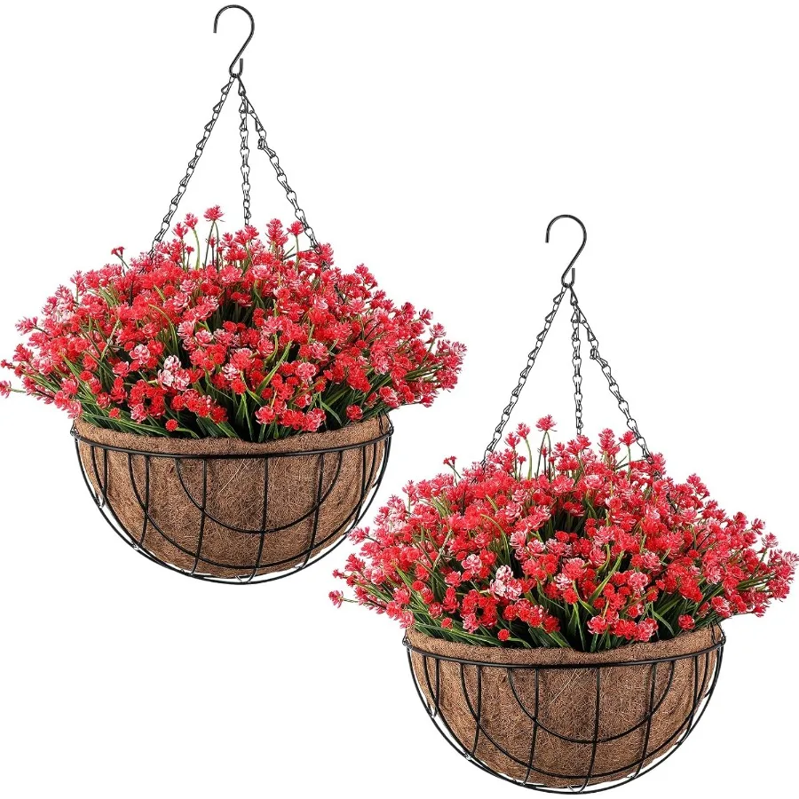 

2 упаковки искусственных подвесных цветов в корзине для дома на крыльце, искусственная композиция с камелией, искусственные растения на крыльце, 12 дюймов, кокосовая ли