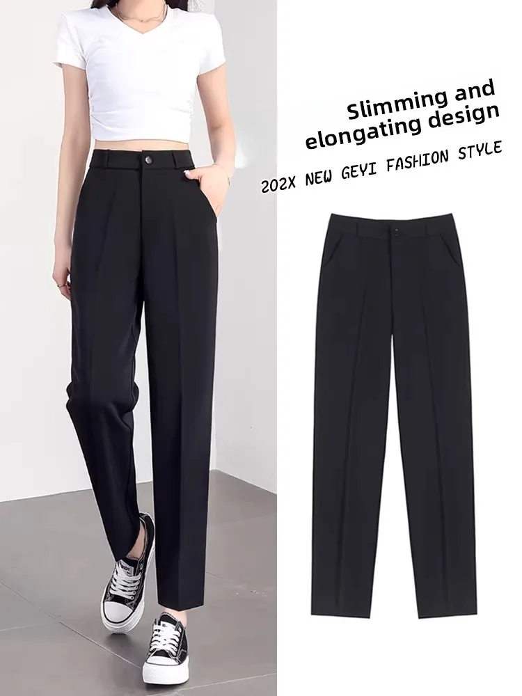 

Black Suit Pants Women's Spring Summer 2026 New Small Size Nine Points Professional Casual Slim Straight Smoke Tube Pants