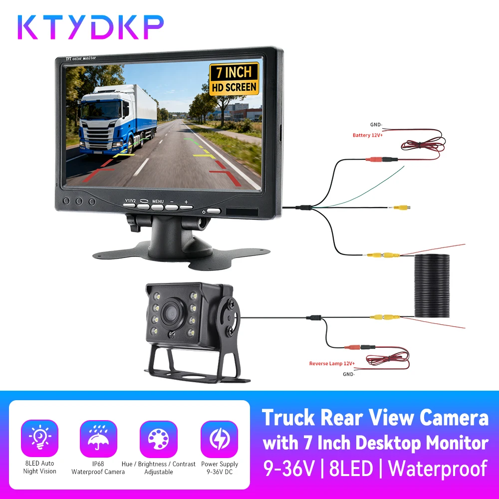 

MJDOUD Автомобильная камера заднего вида для парковки грузовиков HD монитор прицепа 9-36 В светодиодная водонепроницаемая камера с 7-дюймовым экраном простая установка