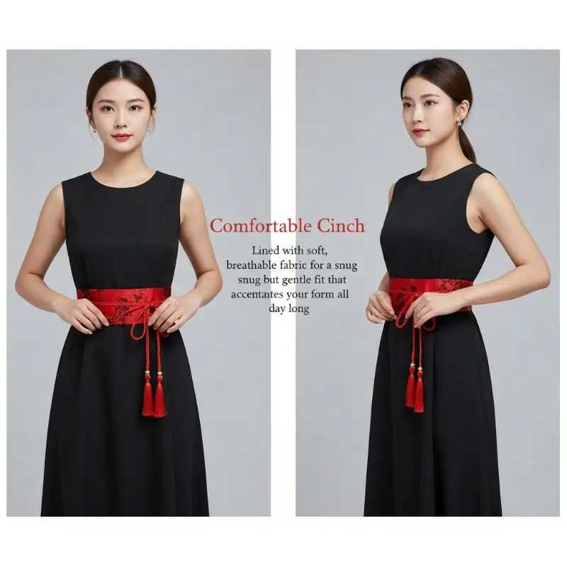 Elegant Vintage Floral Bow Tie Belt Embroidered Women Waistband for Dressy Occasions