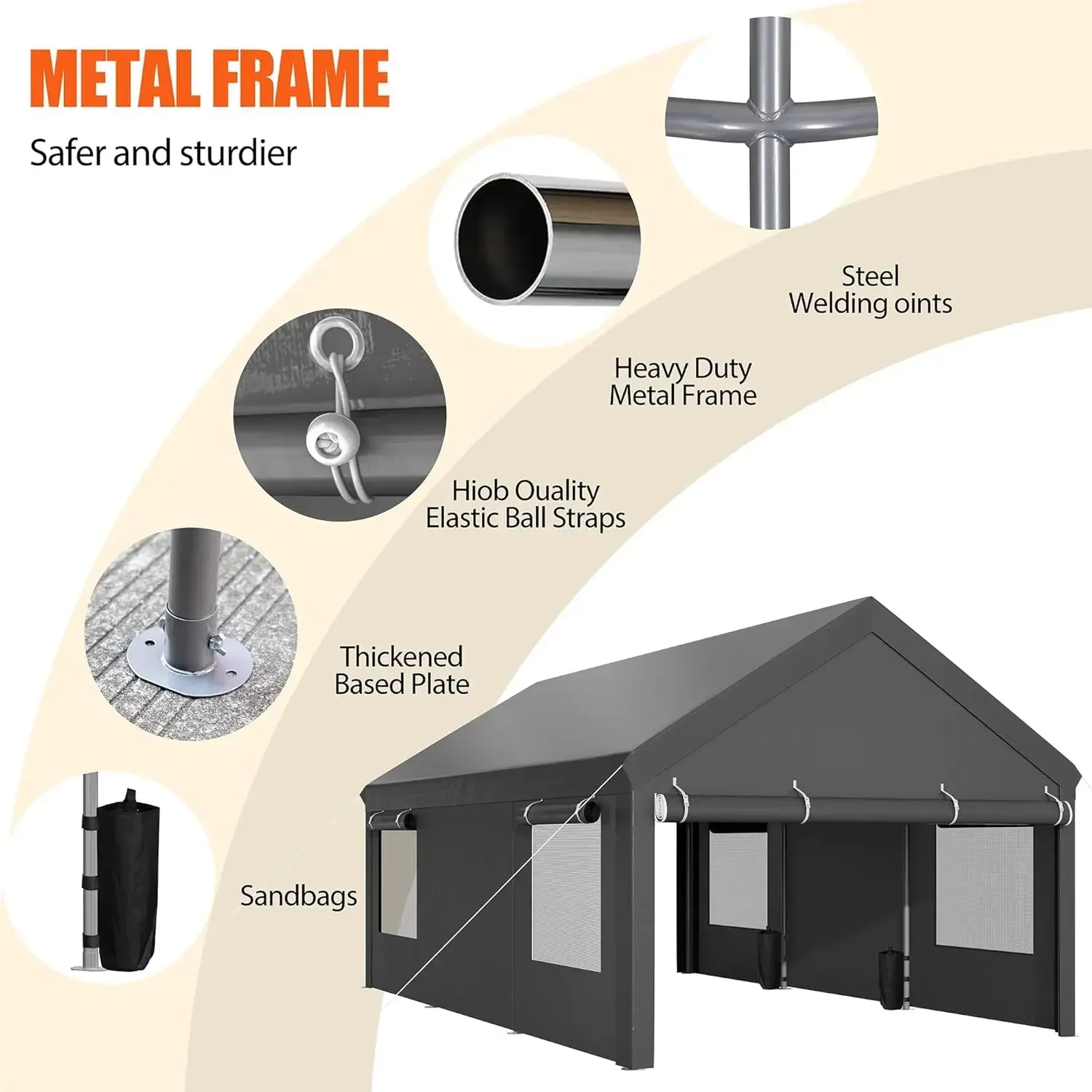 Carport, Carport resistente de 12x20 pies con ventanas enrolladas, garaje portátil con paredes laterales y puertas extraíbles, dosel para coche, barco