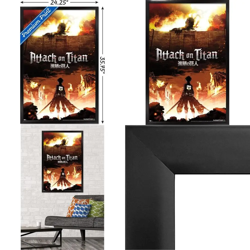 

Attack on Titan: Fire Wall Black Framed Poster, 22.375 x 34 Inches