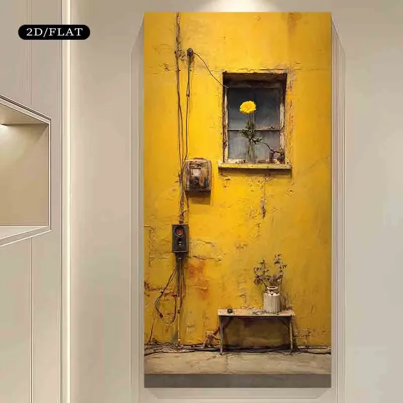 1pc (No frame),2D Flat, 2D Flat, A Large Unframed Canvas Measuring 27.5X55.1 Inches (70X140 Cm) Featuring a Yellow Wall Adorned