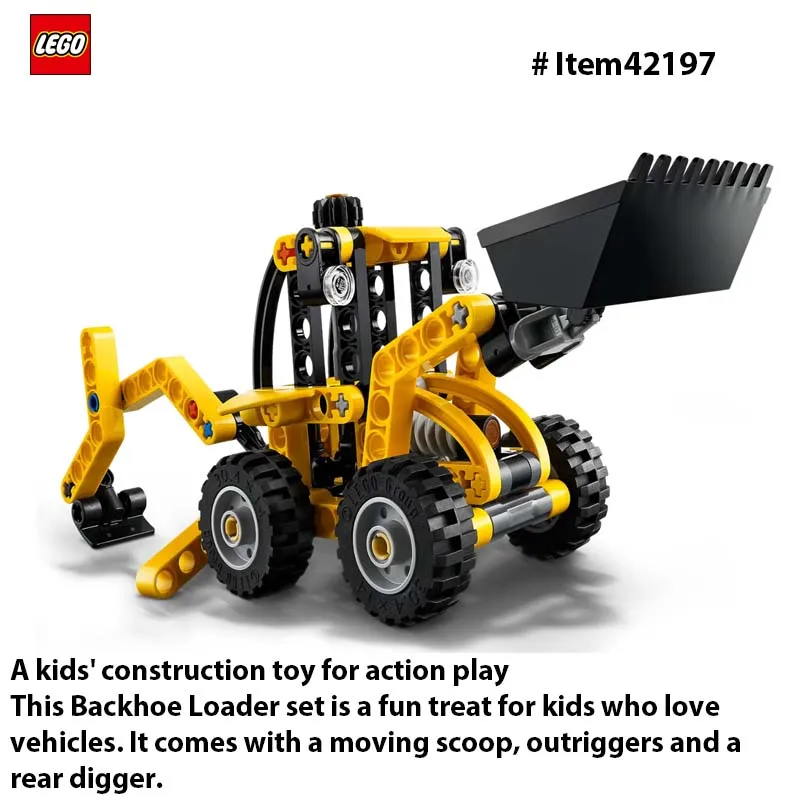 LEGO 42197 Technic graaflaadmachine bouwspeelgoed educatief cadeau-idee met bruikbare ruggraafmachine, schep en outriggers 104 stuks