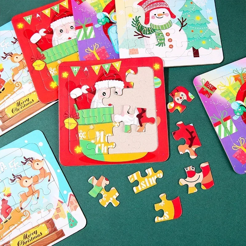 1Pcs Cute Santa Claus Snowman Paper Jigsaw Puzzles Graffiti Educational Toys for Kids Christmas Theme Party Favors School Prize