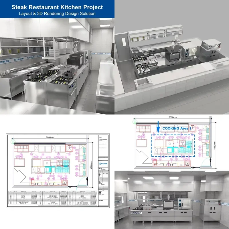 for Steakhouse Kitchen Project Commercial Restaurant Layout 3D Rendering Design Solutions Catering Equipment Supply