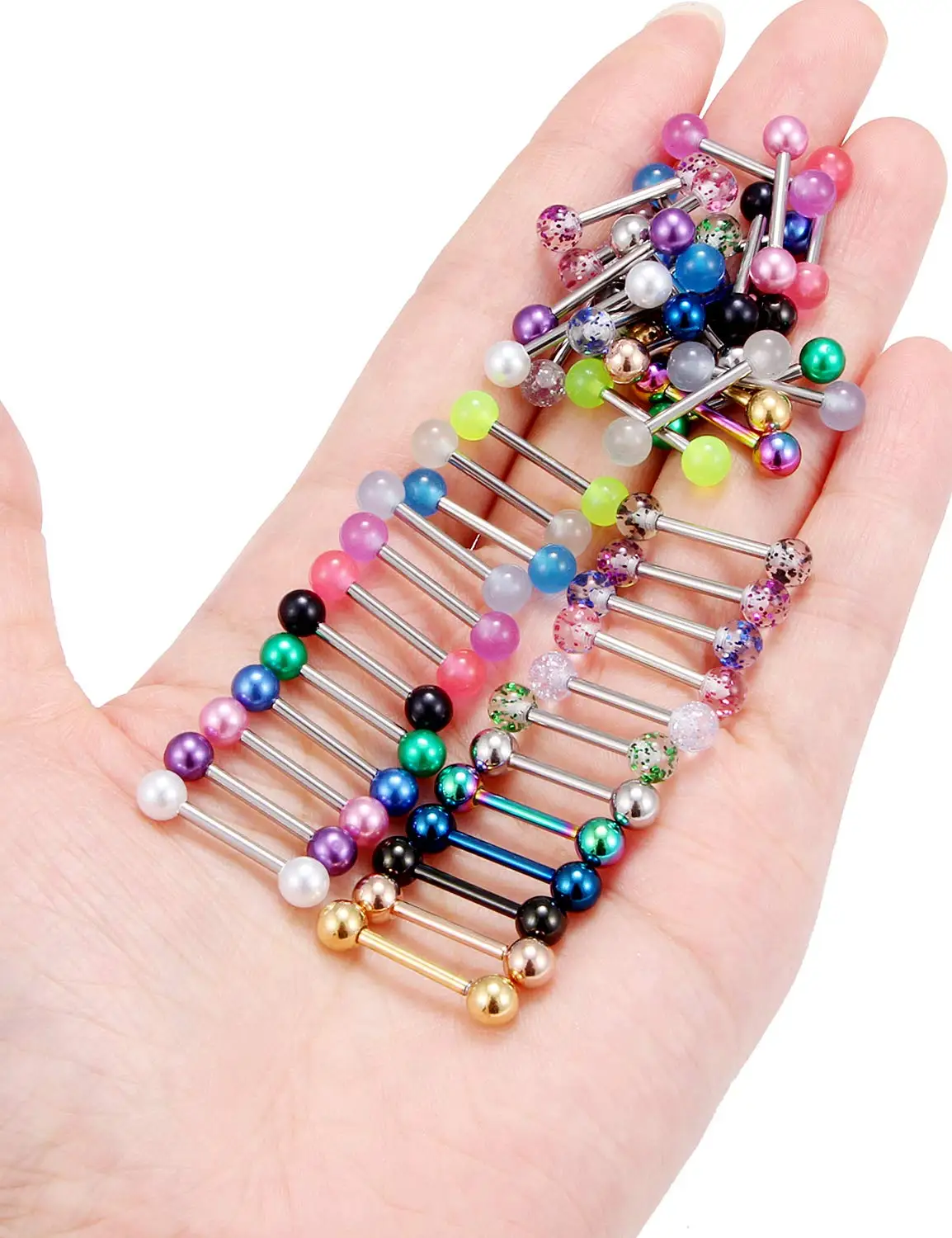 48 Pcs/2 Pcs Nipple Ring Tongue Ring Surgical Steel Straight 14G Barbell Piercing Jewelry 12MM 14MM 16MM Women\'s and Men\'s Glow