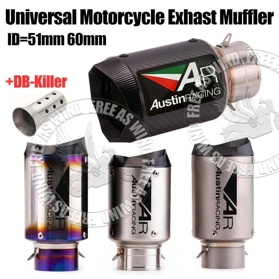

Universal 51/60mm Austinracing Moto Exhaust Slip On Muffler Pipe For Kawasaki Honda Yamaha KTM Suzuki Silencer Escape Upgrades