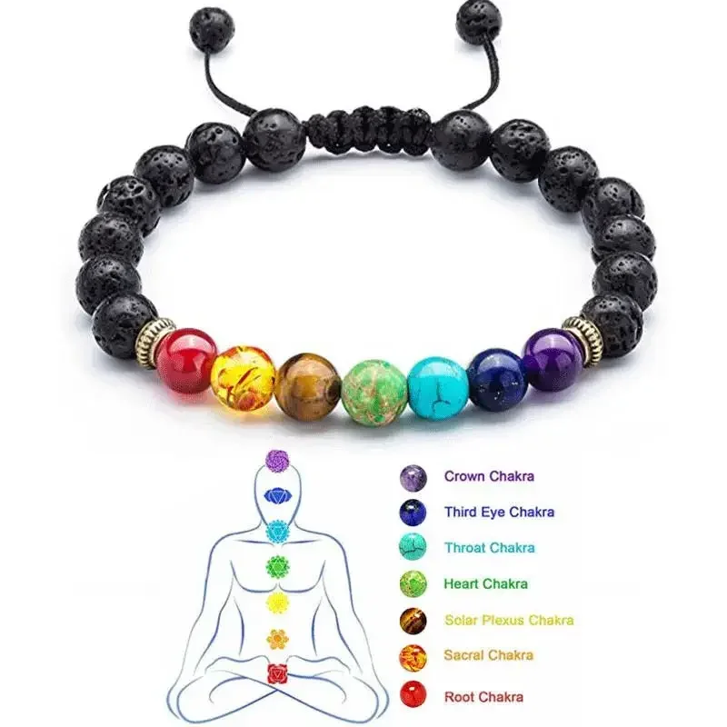 

8mm Volcano Stone Colorful Natural Stone Beads Handmade Beaded Weaving Bracelet 7 Chakra Anxiety Crystal Bracelet Healing Stone