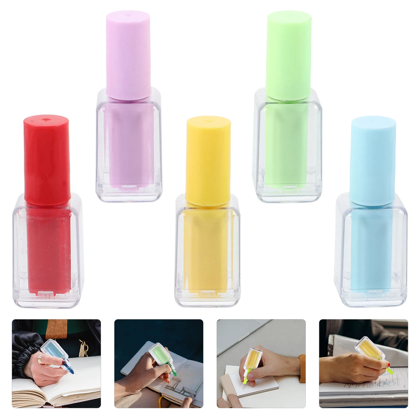 

5 Pcs Cartoon Highlighter Highlighters Colorful Nail Polish Bottle Shape Office