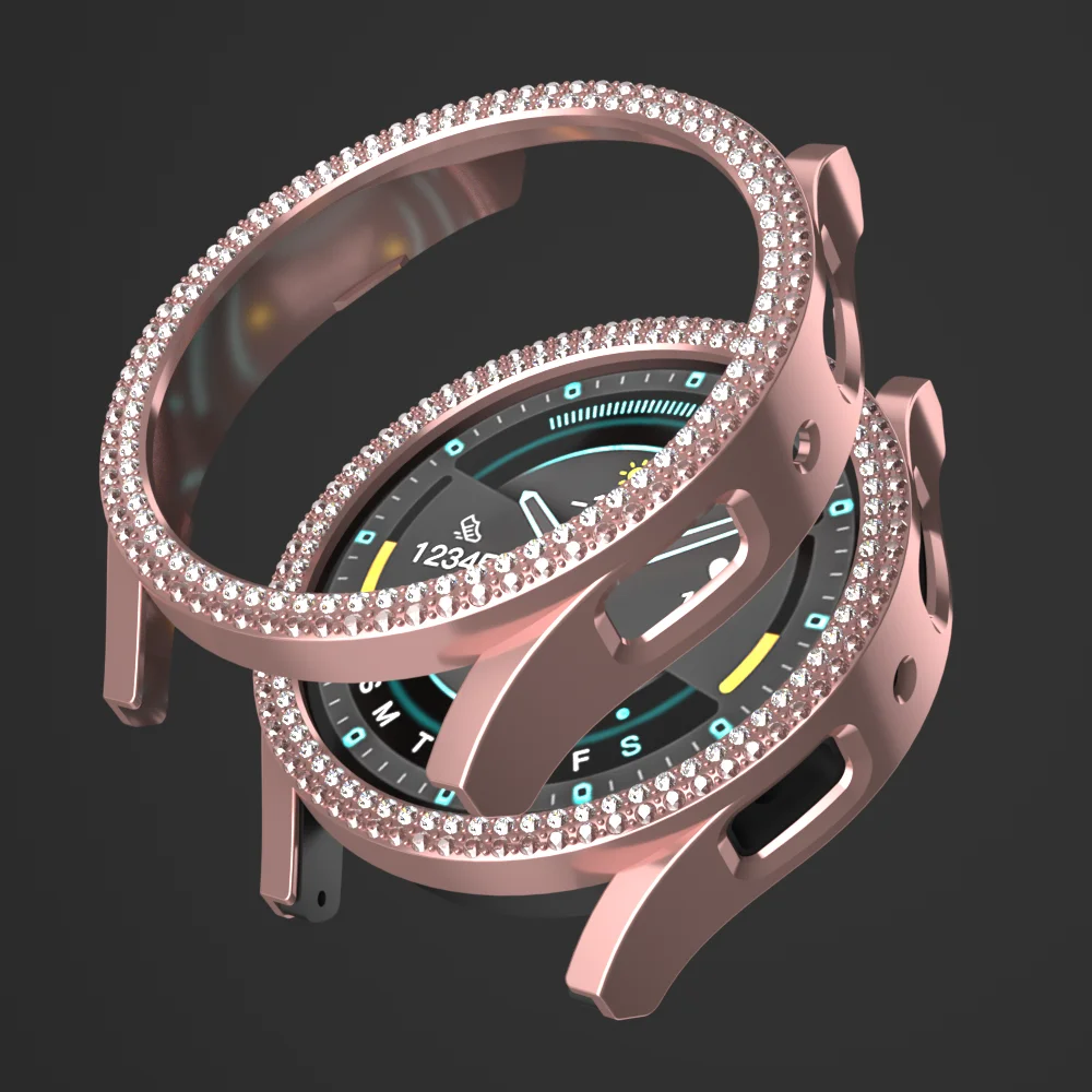 Luxury dual diamond case for Samsung Galaxy Watch 4 5 6 7 40mm 44mm case PC hollowed out protective case to prevent falling