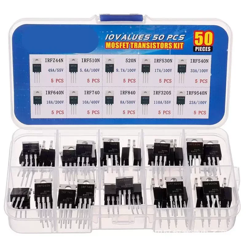 50PCS TO-220 Series MOSFETs IRFZ44N IRF510N IRF540N IRF640 IRF840 IRF740 IRF3205 IRF9540 IRF520N IRF530N Durable Electronic Comp