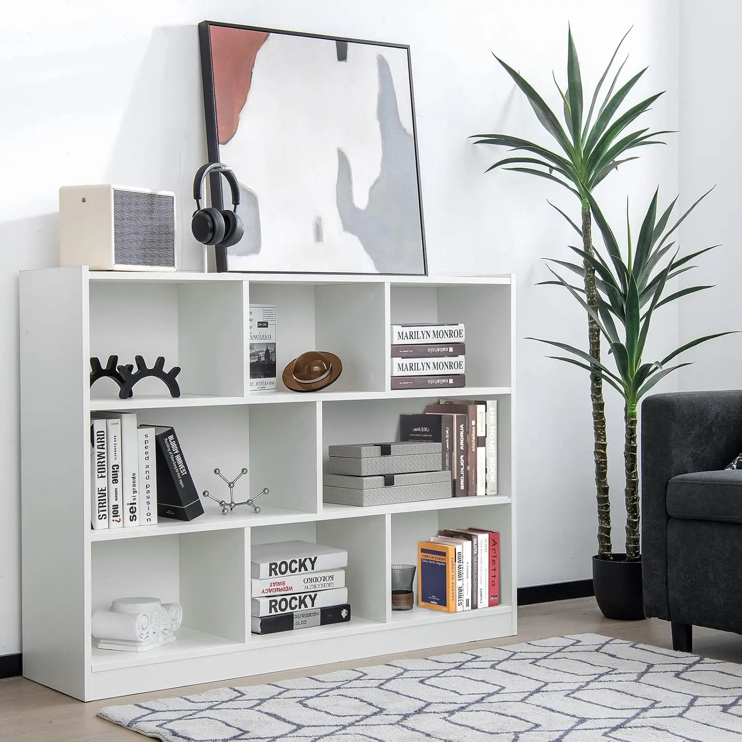 3-Tier Open Shelf Bookcase, Floor Standing White Wood Bookshelf for Bedroom, Living Room & Kids Room, 8 Cube Bookcase