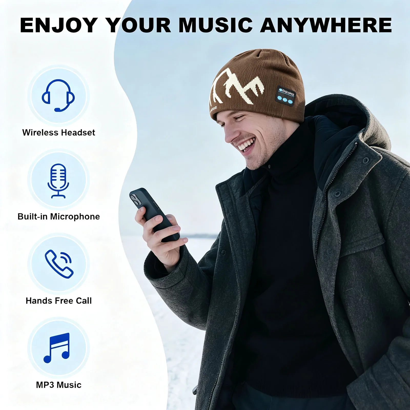 Bluetooth Headphone Wireless Smart Cap Headset Warm Beanie Speaker Hunting Camping Running Music Earphone Hat Rechargeable Gift