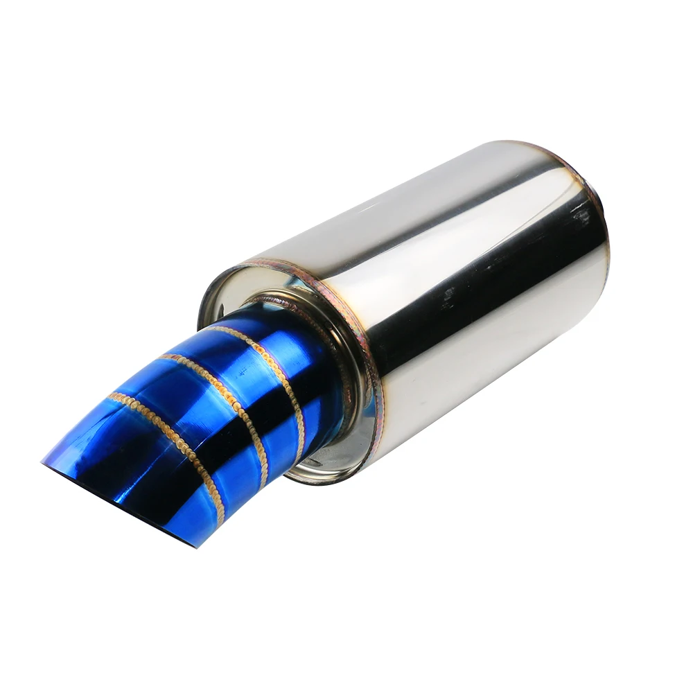 

Stainless Steel Exhaust Pipe 2" in 3" Outlet Modified Burnt Blue Tip Universal Round Racing Muffler