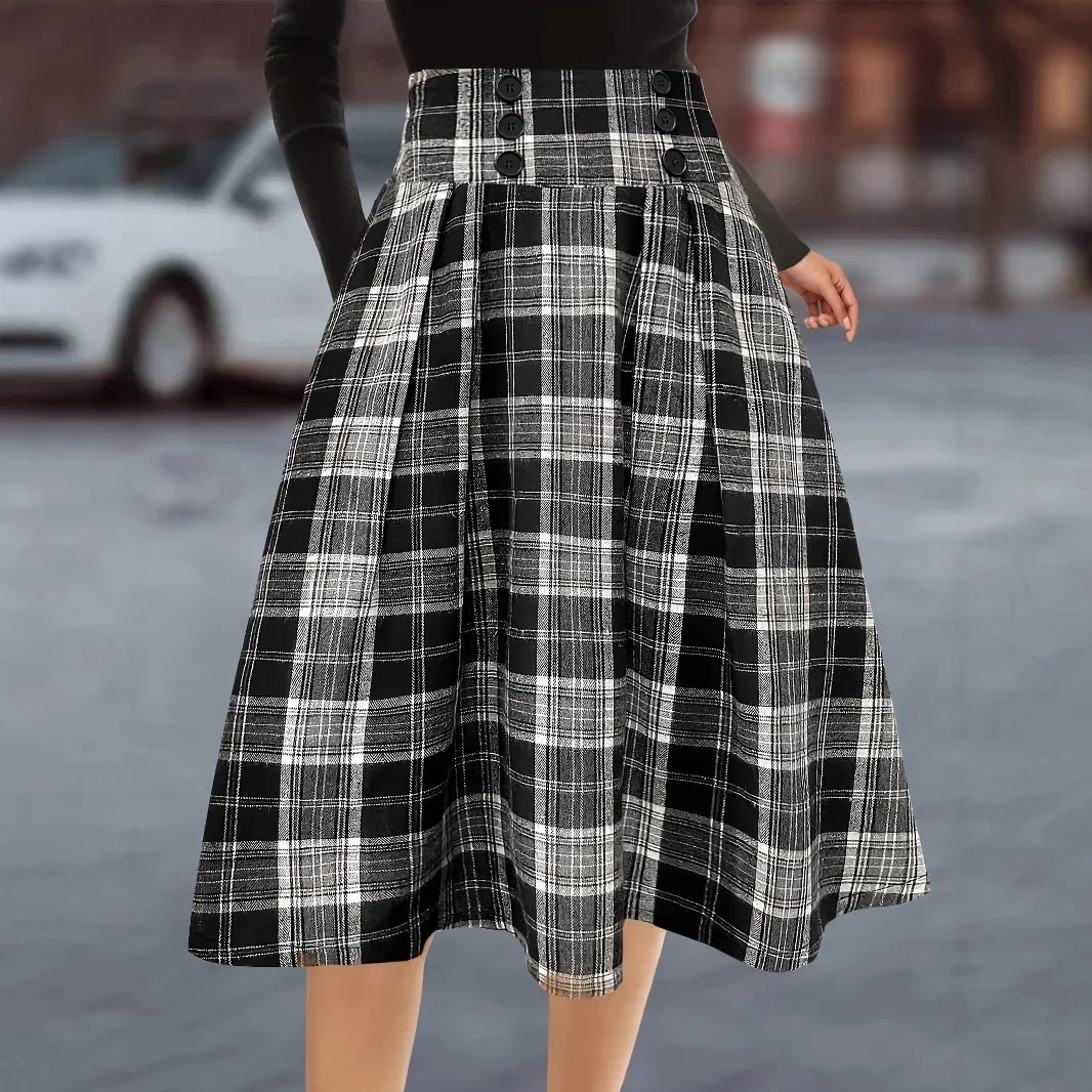 

CPSYMYM Plaid Women Maxi Skirt Vintage Summer High Waist A Line Victorian Long Skirt Steampunk Gothic Ruffled Hem Pleated Party