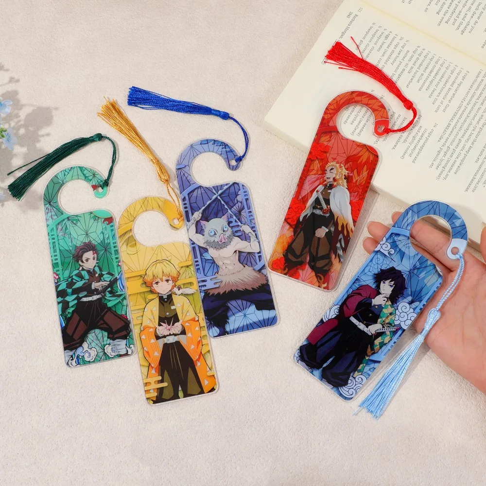 

Demon Slayer Anime Acrylic Bookmarks With Tassel Tanjiro Zenitsu Inosuke Kyojuro Giyu for Reading School Office Fans Gift