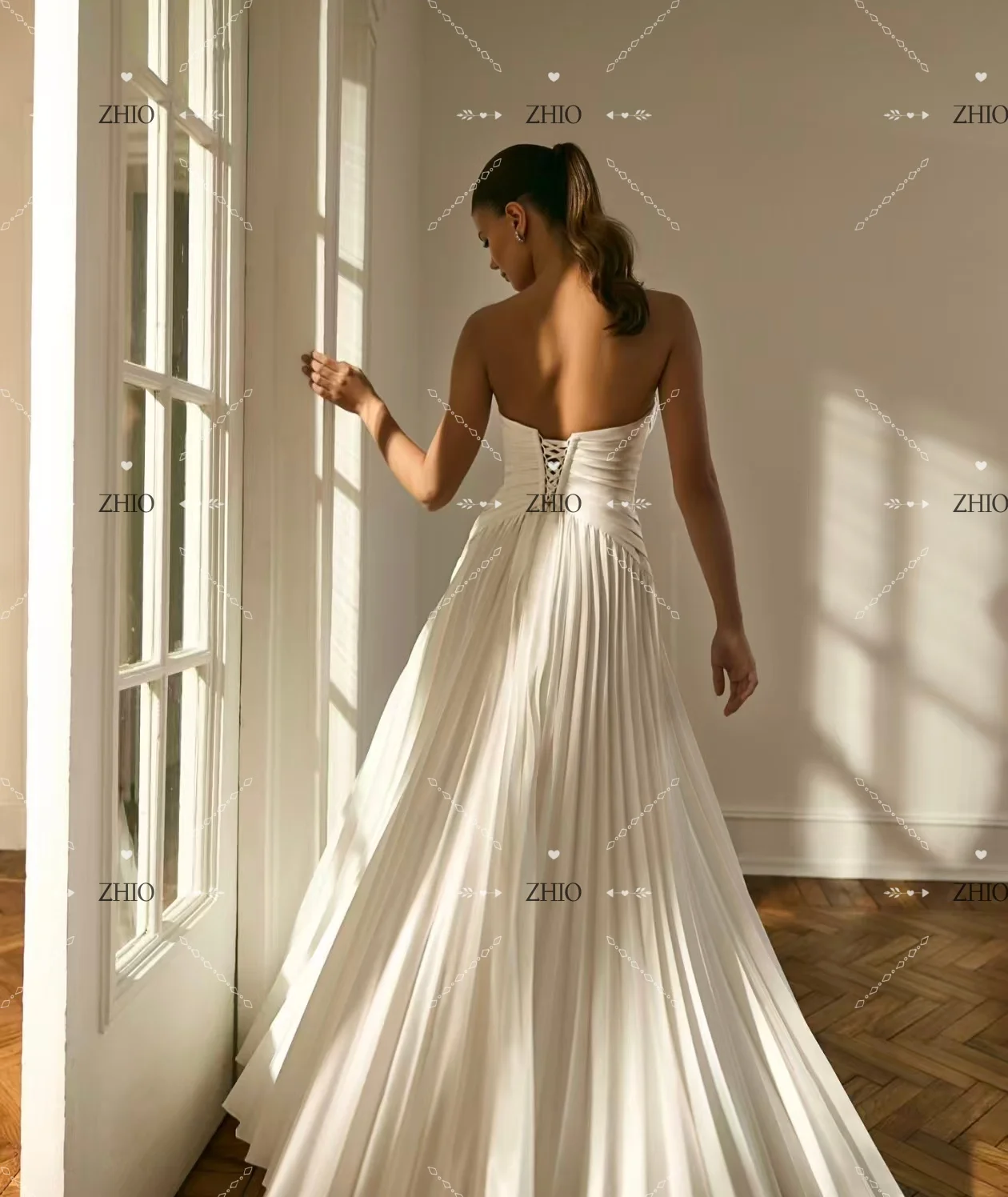 ZHIO فستان زفاف كلاسيكي مطوي على شكل قلب سويب تراين عاجي ساتان على شكل حرف a فستان زفاف نسائي مخصص أنيق فيستدو دي نوفيا #2