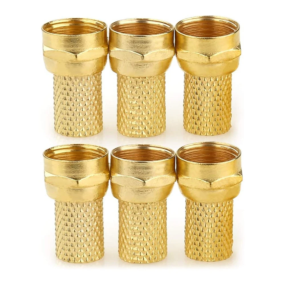 6Pcs Gold Plating F Plug Connectors Waterproof Mini Screw/Twist on Aerial Coaxial Cable RG6 for TV Sky NTL Cable