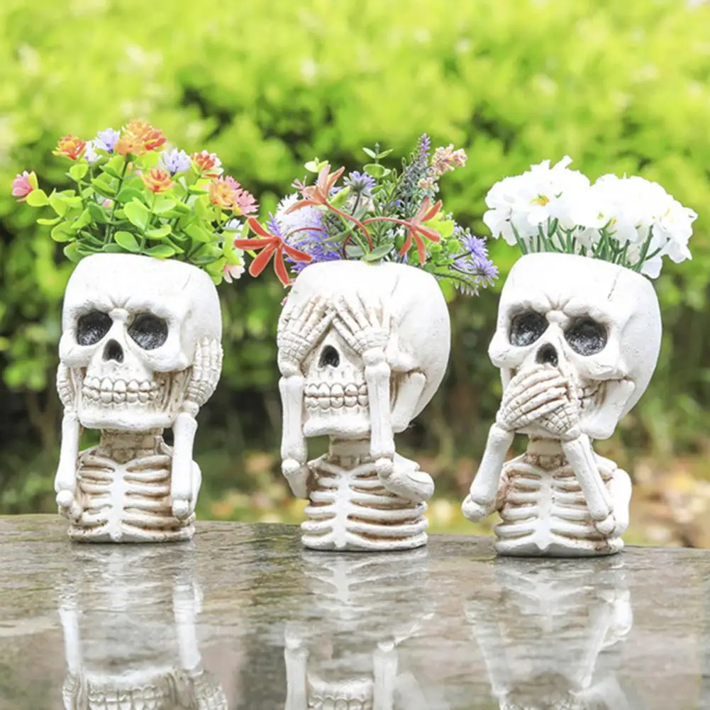 Plants Pot Nature-inspired Resin Skeleton Figurine Skull-shaped Planter Pot Heavy Duty Indoor Succulent Planter Garden Decor