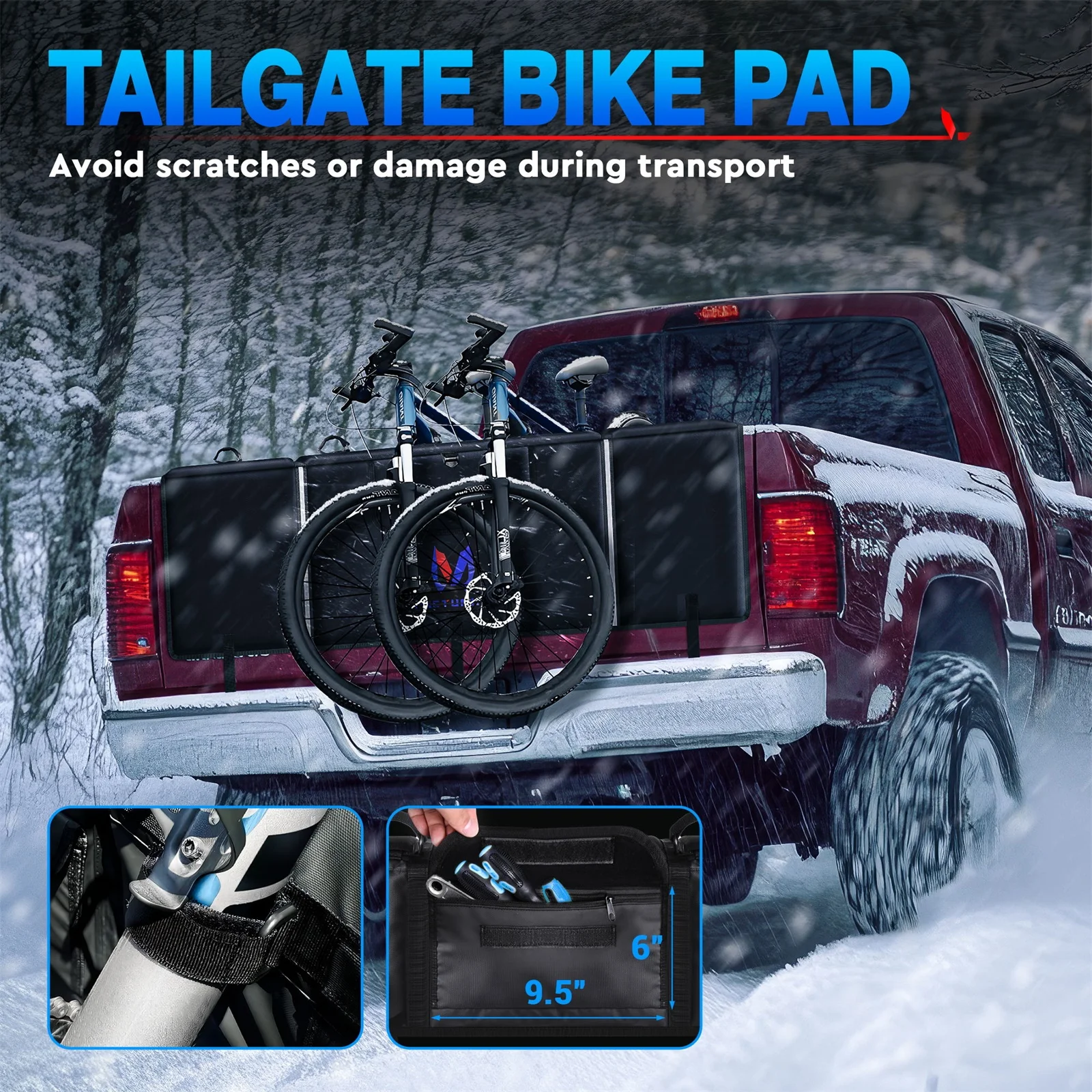 

MICTUNING Tailgate Bike Pad,Secure Up to 5 Bikes on Truck,ackup Camera Window, Waterproof for Outdoor Bicycle Transportation