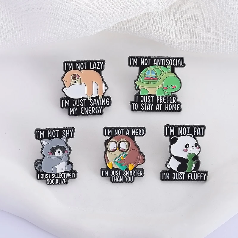 Cartoon Raccoon Sloth Owl Turtle Panda Enamel Pins I'm Not A Nerd I'm Just Smarte Badges Lapel Brooch Cute Animal Jewelry Gift