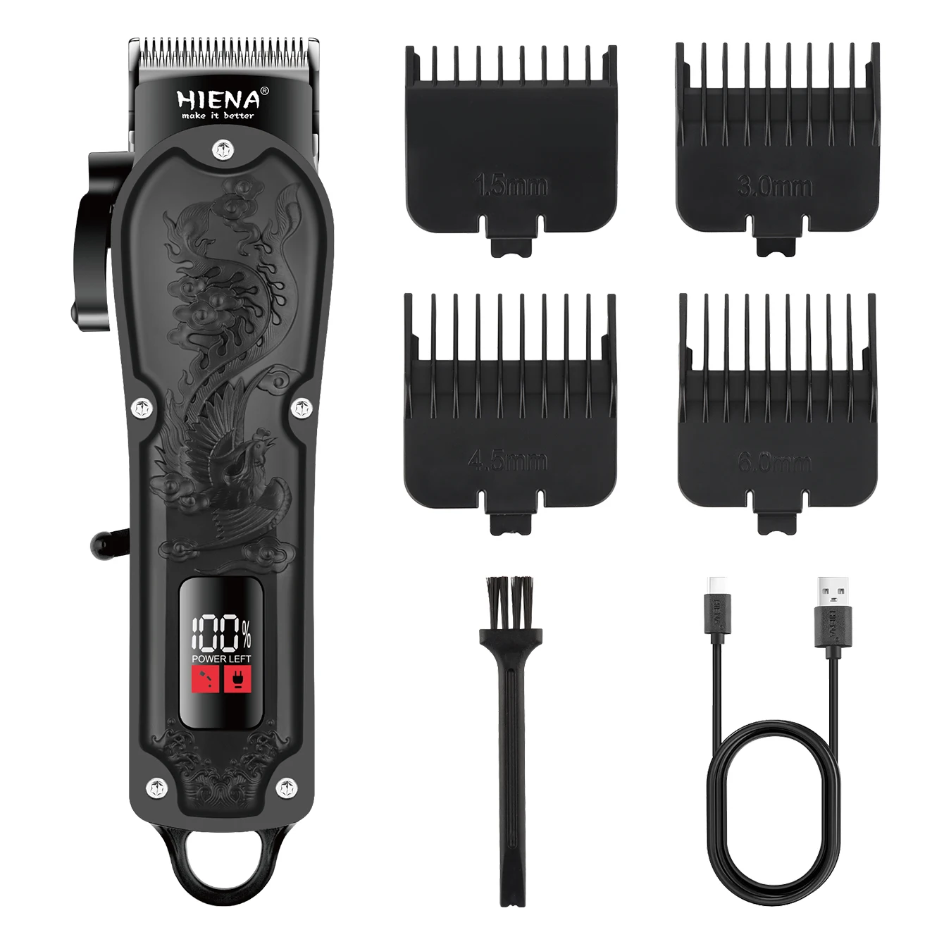 

Professional Men's Hair Clipper with LED Display, Rechargeable Lithium Battery, USB Charging Port, Cordless Clipper.