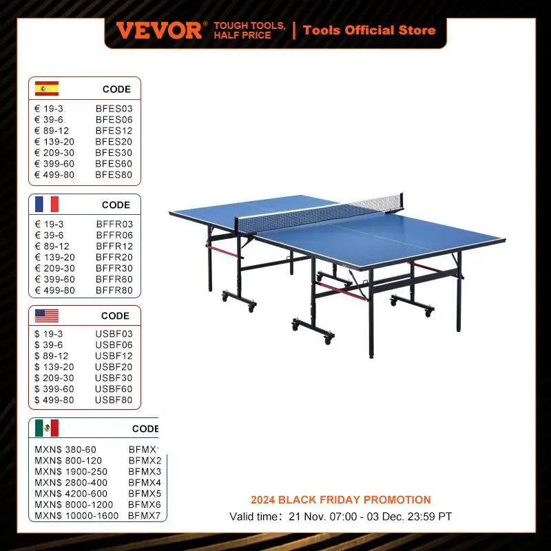 VEVOR Ping Pong Table, Professional Table Tennis Game, Indoor MDF Portable Table Tennis Table, Foldable Ping Pong Table with Net