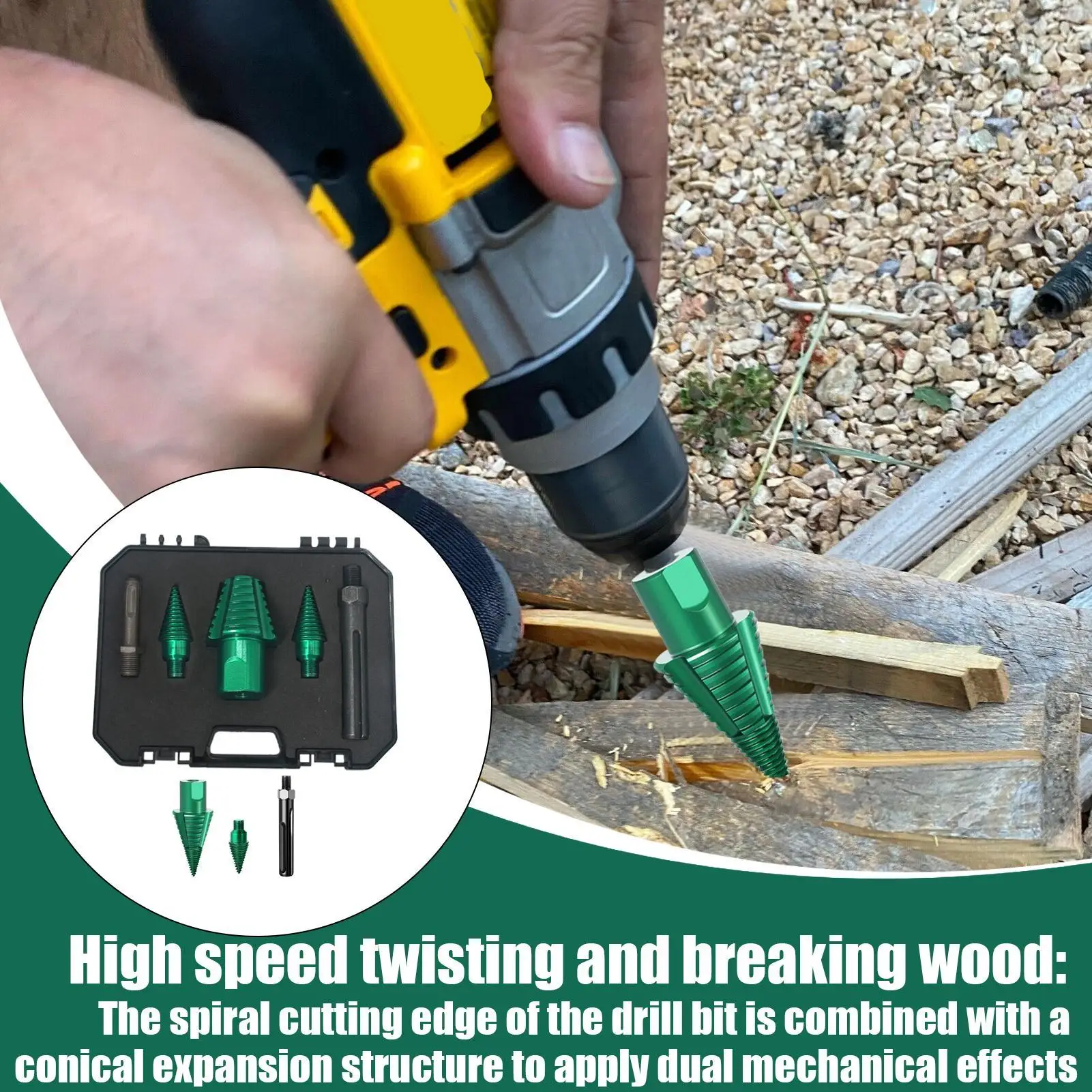 Wood Splitter Drill Bit Heavy Duty Drill Screw Cone Driver Removable Chopping Tool for Home Repair Tasks Project Crafting