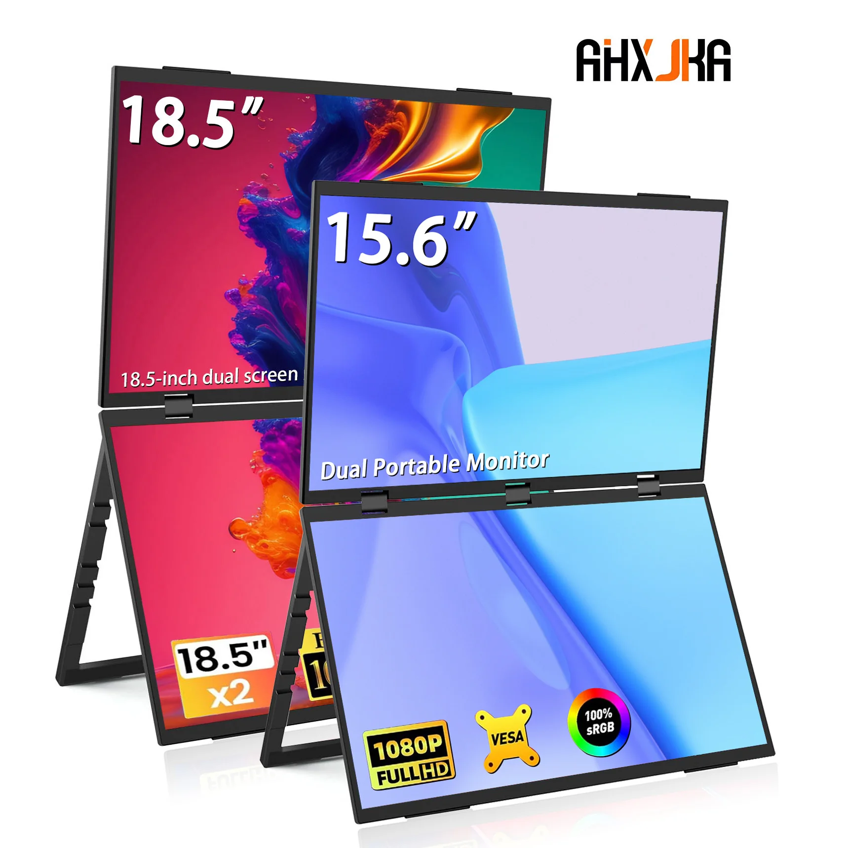 

AHXJKADual Портативный монитор 15,6/18,5 дюйма 1080P FHD IPS Складной штабелированный тройной удлинитель экрана ноутбука Game USB-C Plug & Play Travel