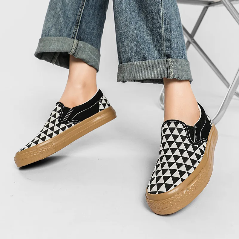 Hot Chessboard Canvas Shoes for Women Casual Sneakers Ladies Walking Shoes Slip on Loafers Sport Shoes Baskets Femme Compensées