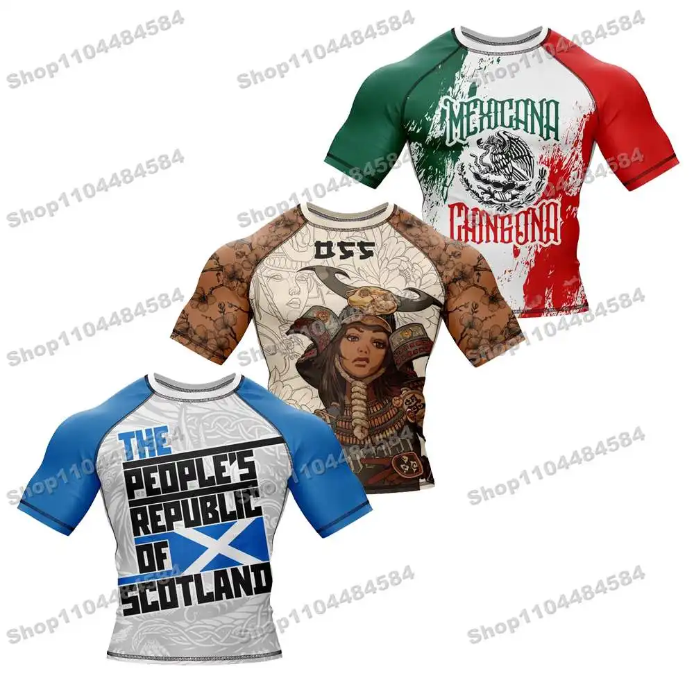 2th Newly Summer Rash Guards Surfing Jersey Beach Shirts Swimwear Diving Gym Short sleeves MMA BJJ Men Jiu Jitsu Fitness Sets