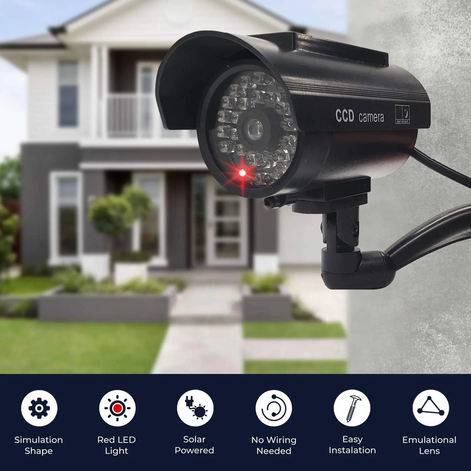 EZHEN Solar Dummy Simulation Camera CCTV Surveillance Fake Camera IP65Waterproof Outdoor Home Security Protection Red LED Light