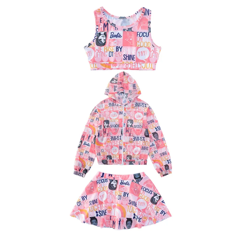 

Girls Swimsuits Kids 3-Pec UV Protection Jacket+ Vest Top+Shorts Bottom Child Swimming Suit Toddler Bathing Wear Set 4-14 Year