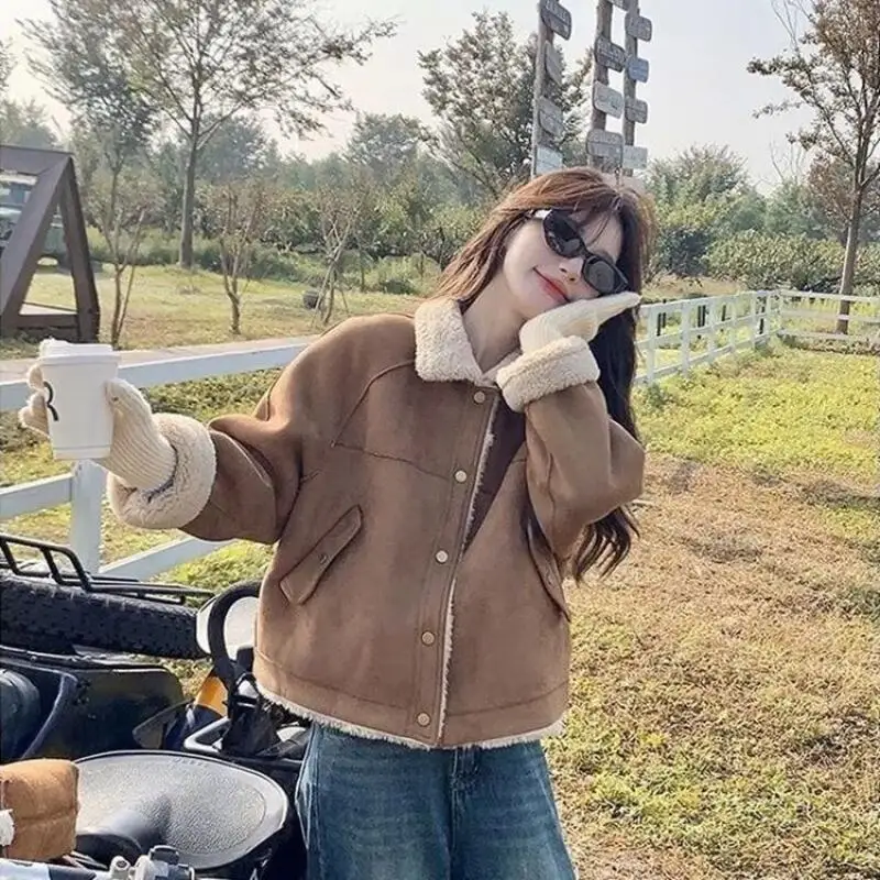 

Women's Padded Jacket Autumn And Winter Short Plush Faux Suede Lamb Wool Jacket For Women Warm Thick Fleece Lined Coat thick top