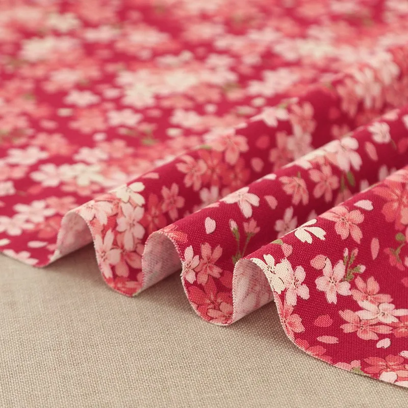 Cherry Blossom Pattern Cotton Fabric Small Floral Imitation Linen Texture for DIY Handicrafts Dresses Curtains Pillows Bags view 6