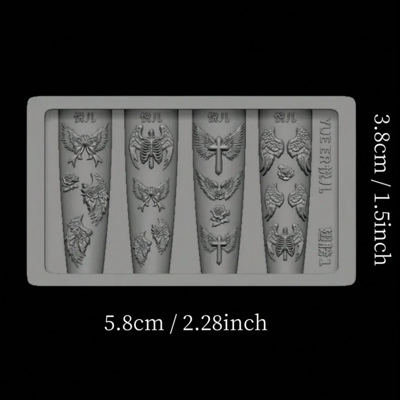 Nail Art Mold Set Combination Wings Feathers Cross Skull Hand Knife Rose 3D Nail Art Decorations Transparent Silicone Mold view 5