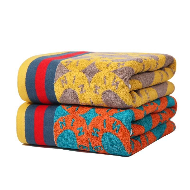 Pure Cotton Color-Block Bath Towel, Thickened for a Premium Feel, Absorbent and Durable, Lint-Free, Suitable for Men and Women