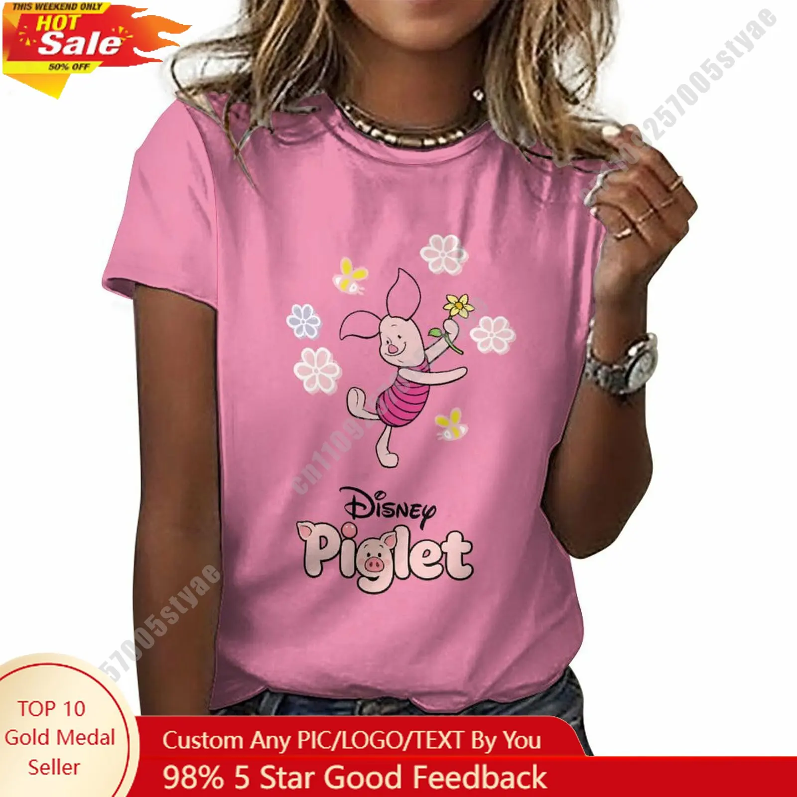 

Piglet T Shirt Disney Cartoon Custom Your Own Cotton Tee Personalized Photo Text Print Casual Street Style Short Sleeved Top