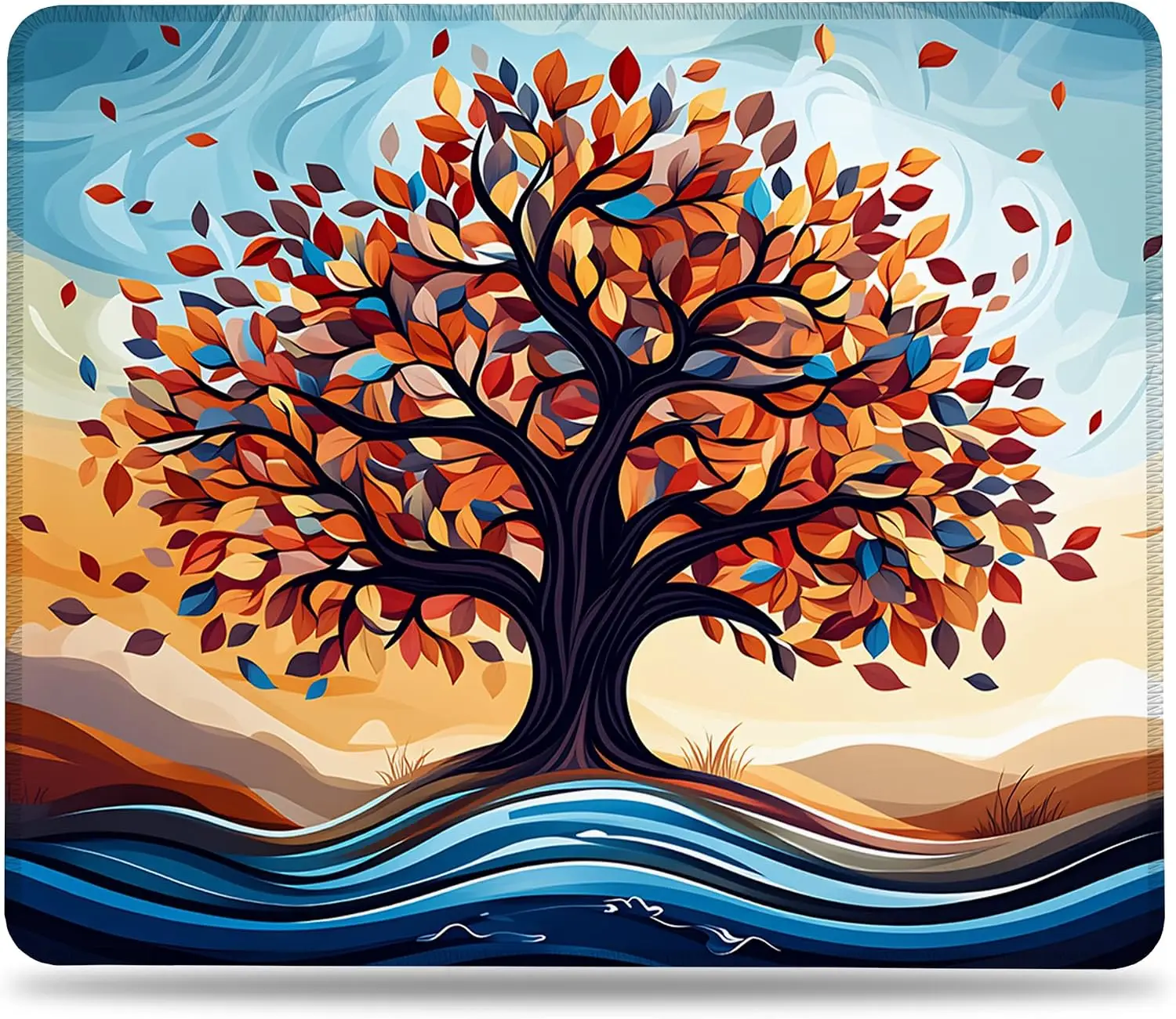 Mouse pad artisan Rectangular mouse pad vibrant autumn tree non slip base stitched edge premium textured washable