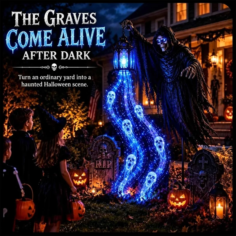 Halloween Reaper Dynamic Light Soul Harvester  Solar Powered Garden Light Gothic Lantern Decor with Flowing Blue LED Soul Light