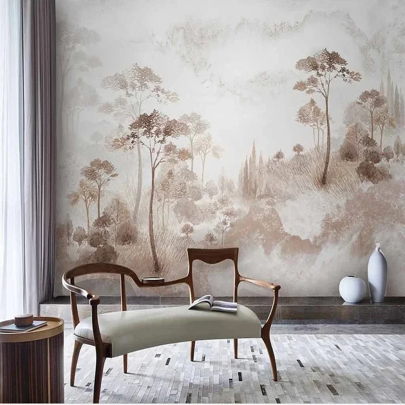 Custom Wall Cloth Chinese Ink Retro Landscape Painting Living Room Bedroom Background Wallpaper For Bedroom Papel De Parede 3D