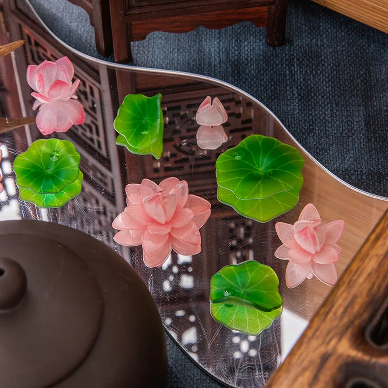 

10 шт. акриловые цветы лотоса, листья лотоса и тычинки, ювелирные аксессуары, изготовление ювелирных материалов ручной работы для брелка