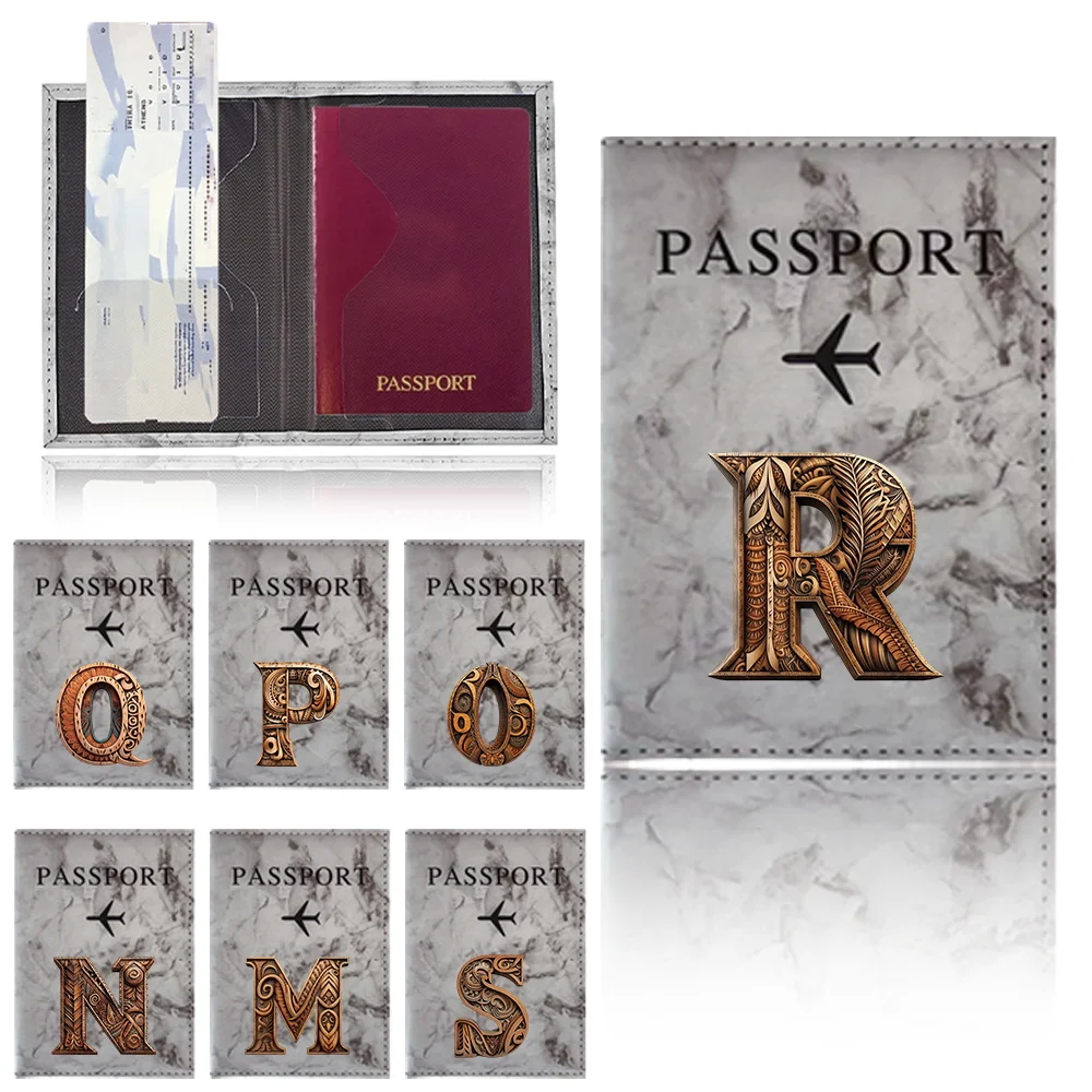Passport Cover Multi-Function Storage Bag Unisex Credit Card Passport Storage bags wood art letter series Travel Essentials