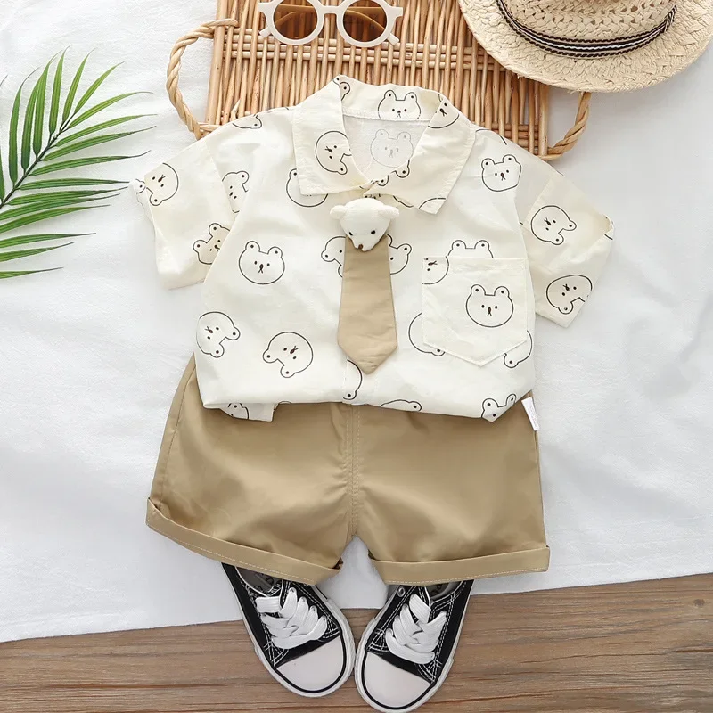 IENENS Summer Baby Clothing Sets Cartoon Shirt + Shorts Suits 0-4 Years Kids Boy Short Sleeve Holiday Clothes Casual Outfits