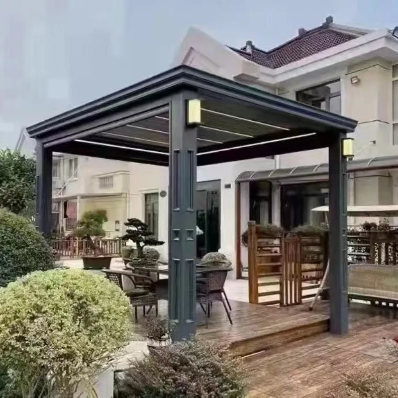 

Modern Outdoor Motorized Bioclimatic Garden Gazebo Aluminium Louvered Arches Pergola With Zip Screen Outdoor Blinds