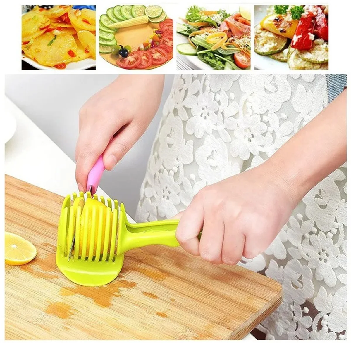 1/5pcs Tomato Slicer Fruits Cutter Stand Utensilios De Cozinha Assistant Lounged Tomato Lemon Shreadders Slicer Random Color